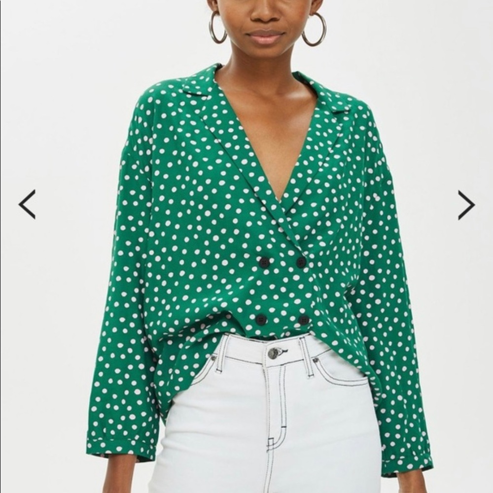 TOPSHOP green polka dot blouse